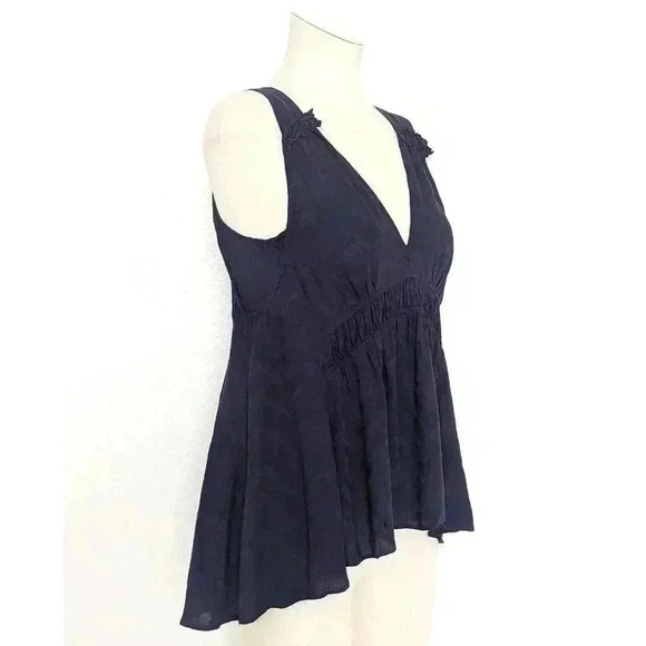Maeve Anthropologie Navy Blue Empire Gathered Tank Blouse Top XS Rayon NWOT - Picture 1 of 7